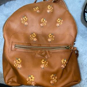 Brown and Floral Mini Backpack Purse